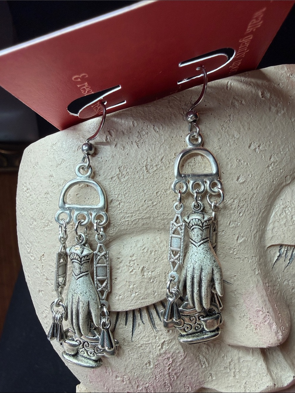 Silver-Tone Hand Charm Dangle Earrings - Vintage-Inspired